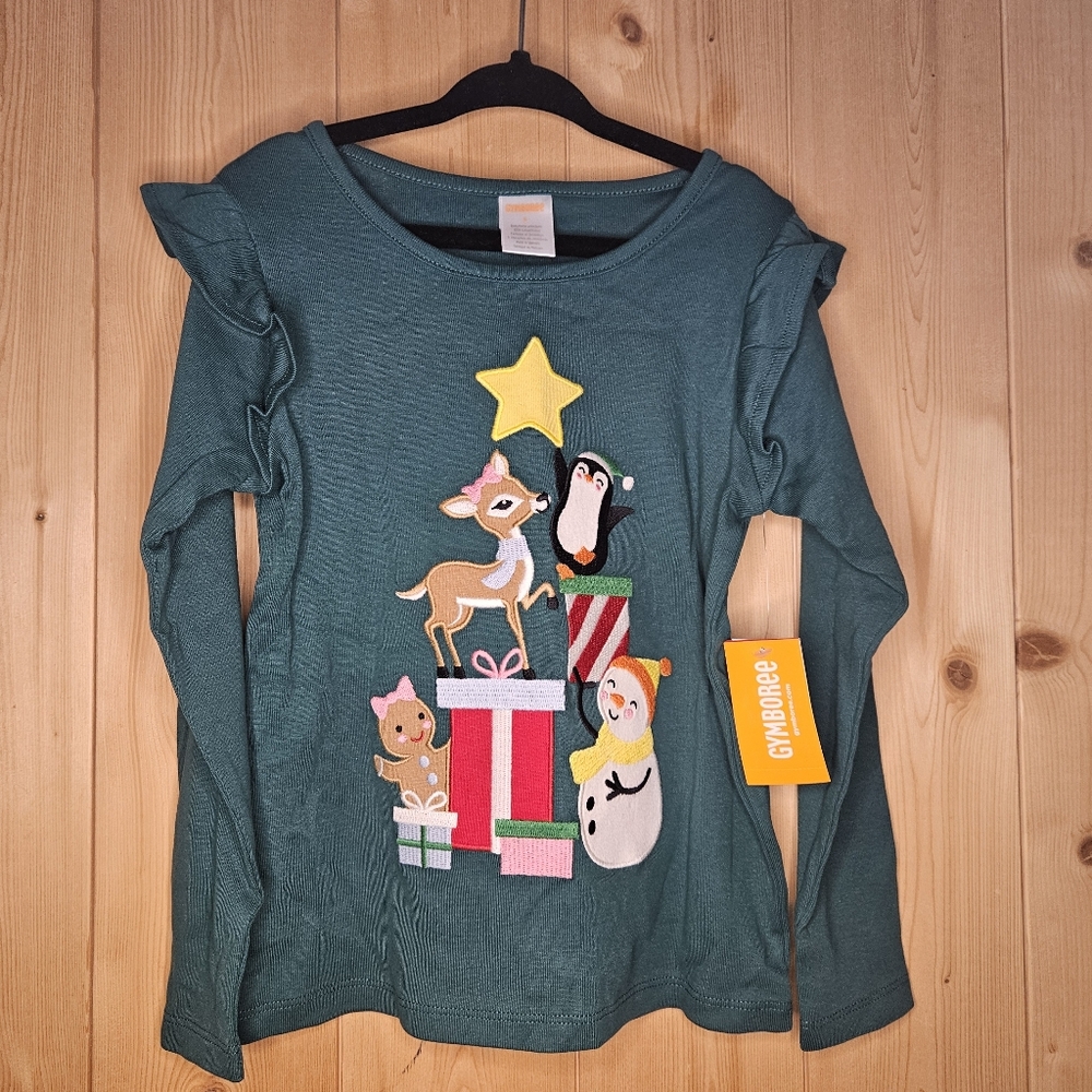 NWT Size 6 Gymboree Teal Long Sleeve with Holiday Animals